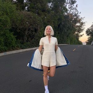 White knit short romper